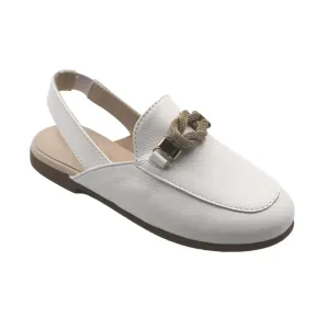 Mila- White Leather Slingback Loafer Shoes