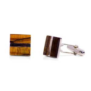 Square Tiger Eye Silver Cufflinks